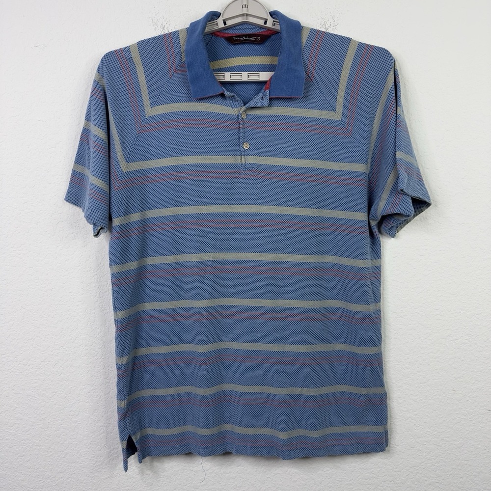 Tommy Bahama Golf Shirt Mens L Blue Striped Polo Textured Knit‎ Casual Resort